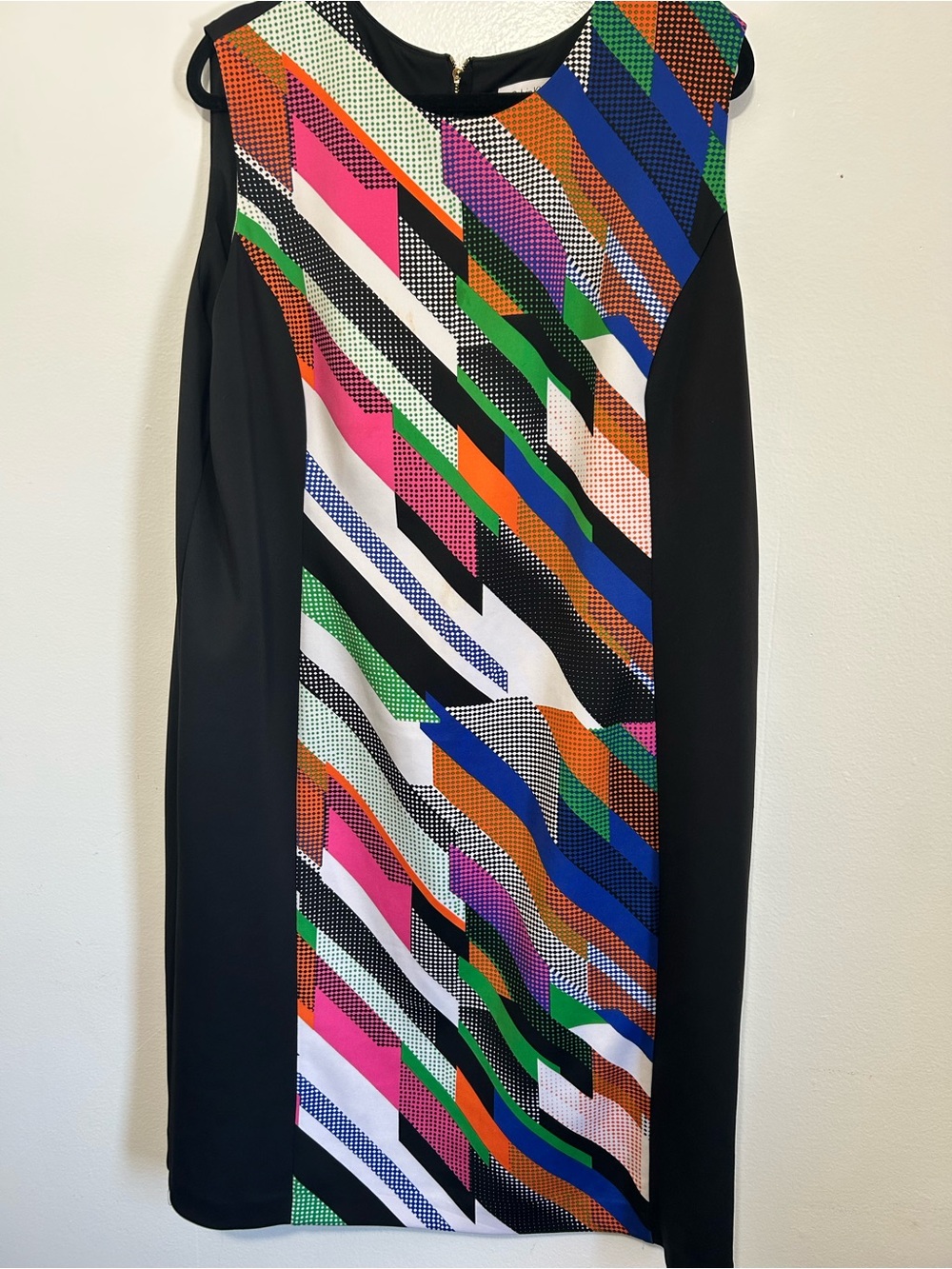 Calvin Klein Black Pencil Skirt with Colorful Diagonal Print